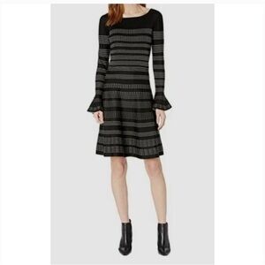 Taylor Elegant Black and tan Striped Dress
